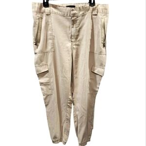 Forever 21 sz 2X khaki cargo jogger dressy zipper pocket elastic and hook front